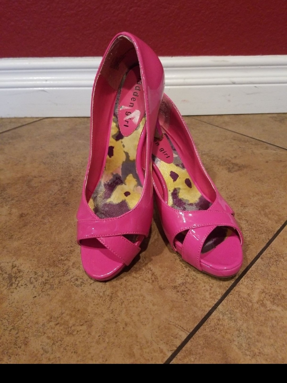 Madden Girl Hot Pink Patent Peep-Toe Heels